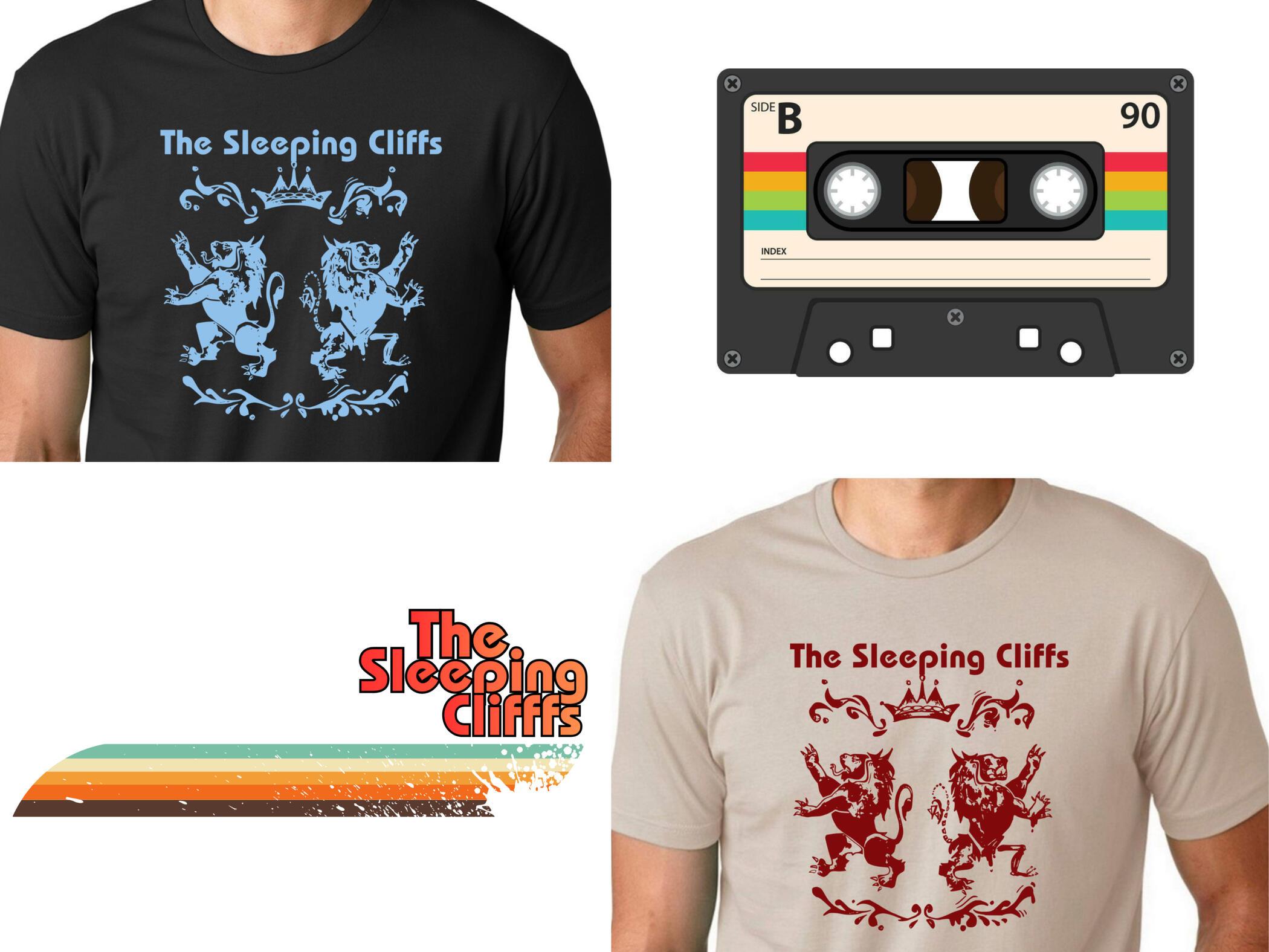 Merch Collection Tshirts, Stickers, Casettes